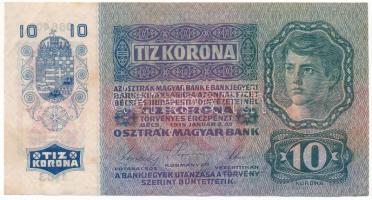 Ausztria 1915. (1919) 10K "1183 066407" piros "DEUTSCHÖSTERREICH" felülbélyegzéssel T:AU,XF csak egy nagyobb sarokhajlás Austria 1915. (1919) 10 Kronen "1183 066407" with red "DEUTSCHÖSTERREICH" overprint C:AU,XF unfolded, but with a rather large corner fold Krause 51.