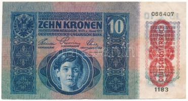 Ausztria 1915. (1919) 10K "1183 066407" piros "DEUTSCHÖSTERREICH" felülbélyegzés...