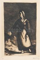 Rudnay Gyula (1878-1957): Pásztorleány. Rézkarc, papír, jelzett, számozott, lapszéi elszíneződésekkel. 22×14 cm