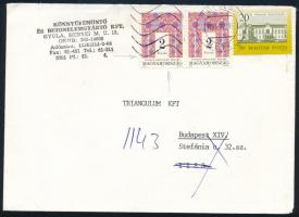 1995 Levél Népművészet 2 x 2Ft bérmentesítéssel, az egyik bélyegen sárga háromszög tévnyomat