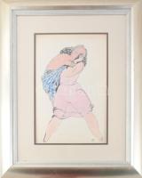 Kádár Béla (1877-1956): Rózsaszín ruhás hölgy. Akvarell, tus, papír. Jelzett. Kartonra kasírozva. A ...