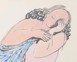 Kádár Béla (1877-1956): Rózsaszín ruhás hölgy. Akvarell, tus, papír. Jelzett. Kartonra kasírozva. A ...