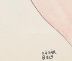 Kádár Béla (1877-1956): Rózsaszín ruhás hölgy. Akvarell, tus, papír. Jelzett. Kartonra kasírozva. A ...