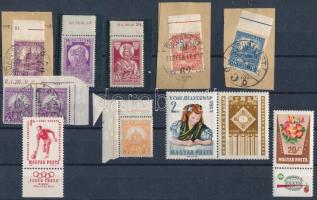 1945 előtti és utáni 11 db bélyeg ívszéli dátummal vagy más nyomdai jelzéssel, illetve szelvénnyel, stecklapon