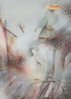 Várkonyi János (1947-): Vándormadár. Olaj, farost. Jelzett. A hátoldalán autográf felirattal. Fakere...