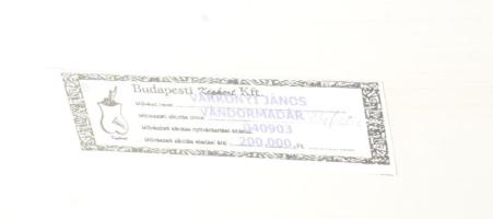 Várkonyi János (1947-): Vándormadár. Olaj, farost. Jelzett. A hátoldalán autográf felirattal. Fakere...