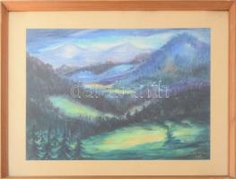 Székely Erzsébet (1887-1979), erdélyi festő: Erdélyi táj, 1970. Akvarell, papír, jelzett, üvegezett fakeretben, 42×54 cm