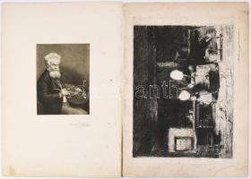 Munkácsy Mihály (1844-1900): Konyhában, rézkarc, papír, jelzett a karcon, 20×26 cm + 3 db Munkácsy kép reprodukció