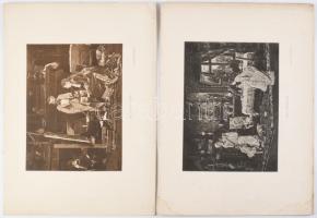 Munkácsy Mihály (1844-1900): Konyhában, rézkarc, papír, jelzett a karcon, 20×26 cm + 3 db Munkácsy k...