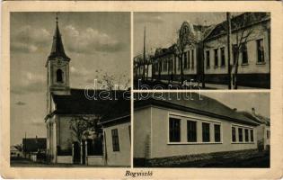 1943 Bogyiszló, templom, üzlet. Hangya kiadása (EB)