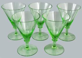 5 darabos régi zöld koktélos pohár készlet, m: 14 cm