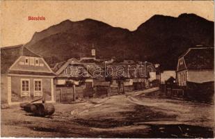 1911 Bácsfalu, Négyfalu, Sacele; utcakép, látkép a Brassói-havasokkal. St. K. kiadása / street view ...