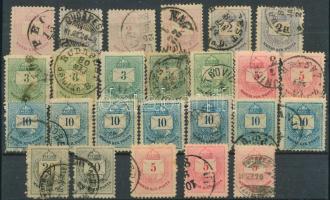 1874 25 db krajcáros bélyeg stecklapon, közte szép színváltozatok