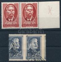 1949/1950 Sztálin 1Ft pár látványosan elfogazva + Gorkij 60f pár széles ívszéllel
