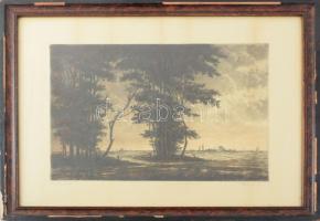 Paulovits Pál (1892-1975): Keresztútnál. Színezett rézkarc, papír, jelzett. Üvegezett, sérült fakeretben, lapszéli elszíneződésekkel, 26×35 cm.