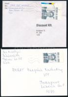 1993 2 db Antal József bélyeg, mindkettő az ívszélen túlfutó bélyegképpel, az egyik nyomdali jelzéssel is 1-1 futott levélen