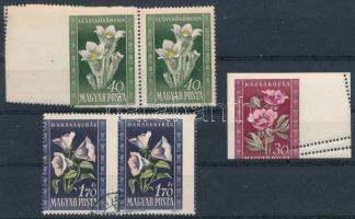 1950 Virág (I.) 3 klf értéke látványos elfogazással, közte 2 pár