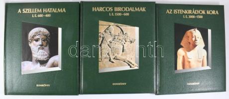 Time-life képes világtörténet sorozat 3 kötete: Istenkirályok kora i. e. 3000-1500.; Harcos birodalmak i. e. 1500-600.; A szellem hatalma i. e. 600-400. Bp., 1993-1994, Dunakönyv. Gazdag képanyaggal illusztrálva. Kiadói egészvászon-kötés.