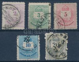 1874 Színesszámú krajcáros 5 klf érték, A 13