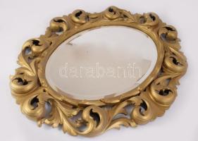 cca 1930 Neobarokk fali tükör, fózolt szélű tükörlappal, 60x51 cm