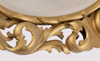 cca 1930 Neobarokk fali tükör, fózolt szélű tükörlappal, 60x51 cm