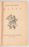 Bethge, Hans: Hafis. Leipzig, 1920, Insel-Verlag, 127+[1] p. Német nyelven. Kiadói zsinórfűzéses félvászon-kötés, helyenként foltos lapokkal, ex libris-szel.