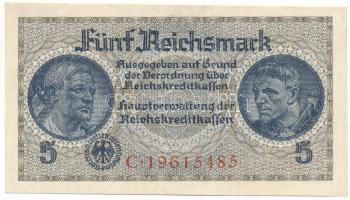 Német Harmadik Birodalom / Német megszállt területek 1940-1945. 5M "C 19615485" T:F szép papír German Third Empire / German Occupied Territories 1940-1945. 5 Reichsmark "C 19615485" C:F fine paper Krause R138