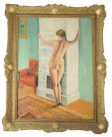 MCP jelzéssel: Női akt. Olaj, vászon. Dekoratív, kissé sérült fakeretben, 80×60 cm.