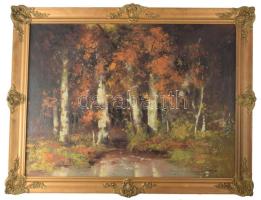 Kömpöczi Balogh Endre (1911-1977): Őszi erdő. Olaj, vászon. Jelzett. Dekoratív fakeretben, 60×80 cm