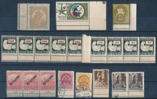 1945 előtti és utáni bélyegek az ívszélen kettős fogazással, stecklapon
