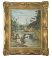 Jelzés nélkül: Mosóasszonyok. Olaj, vászon. Dekoratív fakeretben, 50×40 cm.