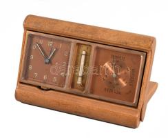 cca 1950 Angelus utazóóra időjárás állomás, 8 napos járatú, ébresztő funkcióval, bőrbevonatos tok, m...