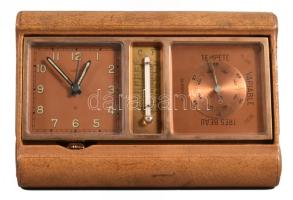 cca 1950 Angelus utazóóra időjárás állomás, 8 napos járatú, ébresztő funkcióval, bőrbevonatos tok, m...