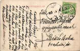 1913 Debrecen, vasúti indóház és pályaudvar, vasútállomás, vonat. W.L. Bp. 5968. (ázott / wet damage...