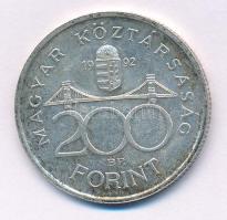 1992. 200Ft Ag "MNB" T:AU,XF patina Adamo F13