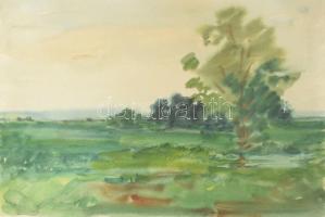 Konecsni György (1908-1970): Táj, akvarell, papír, hátoldalon Konecsni pecséttel jelzett, 30×40 cm