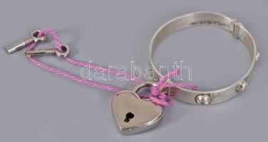 Ezüst (Ag) bilincs karkötő, fém lakattal, 925 ezrelékes ezüst, nettó 37g