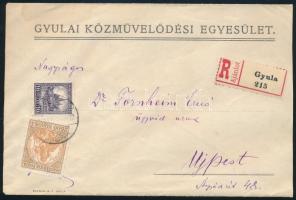 1926 (16. díjszabás) Ajánlott céges levél Korona-fillér vegyes bérmentesítéssel