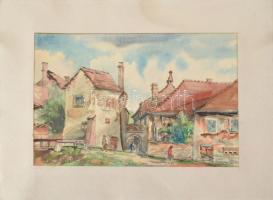 Tóth Béla (-): Soproni járókelők, 1955. Akvarell, papír, jelzett, paszpartuban, 23×34 cm