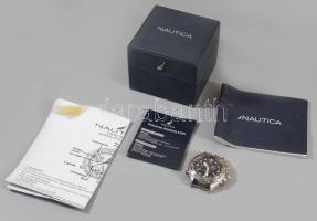 Nautica Yacht Watch kvarc karóra, elemmel, működő állapotban, eredeti dobozában, leírással, karcokkal a felső részén d: 48 mm