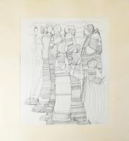 Lajos Ferenc (1912-1998): Női alakok, 1984. Tus, papír, jelzett. 37x27 cm. Paszpartuban.