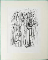 Lajos Ferenc (1912-1998): Búcsú a székelyéknél, 1984. Tus, papír, jelzett. 37x27 cm. Paszpartuban