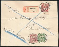 1903 Ajánlott expressz levél Turul 5f + 10f + 50f bérmentesítéssel "GYULA" - "SZOMBATHELY"