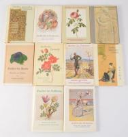 Német nyelvű sorozat 10 kötete: Quellen japanischer Weisheit.; Quellen der Zuversicht.; Quellen der Freude.; Quellen des Vertrauens.; stb. Sankt Gallen, 1958-1975, Leobuchhandlung. Kiadói kartonált papírkötés, vegyes állapotban.