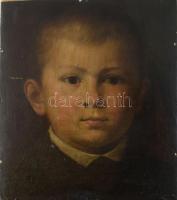 Jelzés nélkül, XIX. sz. második fele: Kisfiú arcképe. Olaj, vászon, kartonra ragasztva. Szélén apró sérülésekkel. 25x22 cm.