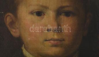 Jelzés nélkül, XIX. sz. második fele: Kisfiú arcképe. Olaj, vászon, kartonra ragasztva. Szélén apró ...