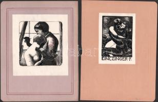 Einczinger Ferenc (1879-1950) és/vagy Farkas Dezső (1905-): 6 db ex libris és kisgrafika terv és nyo...