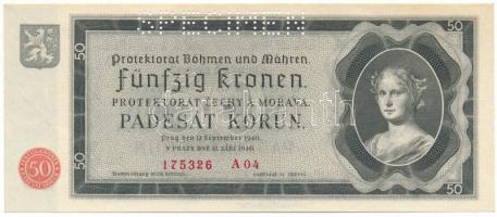 Német Harmadik Birodalom / Cseh-Morva Protektorátus 1940. 50K "A 04 175326", "SPECIME...
