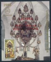 1988 Gyöngyöspata emlékív "Ajándék a Bélyegvilág előfizetőinek" piros felülnyomattal