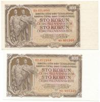 Csehszlovákia 1953. 100K (2x) T:AU-XF egyiken tűlyukak Czechoslovakia 1953. 100 Korun (2x) C:AU-XF pinholes on one Krause P#86